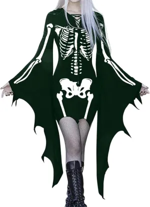 LCMTWX Halloween Costumes for Women Cold Shoulder Butterfly Sleeve Costumes Mesh Lace Light Long Sleeve Dresses for