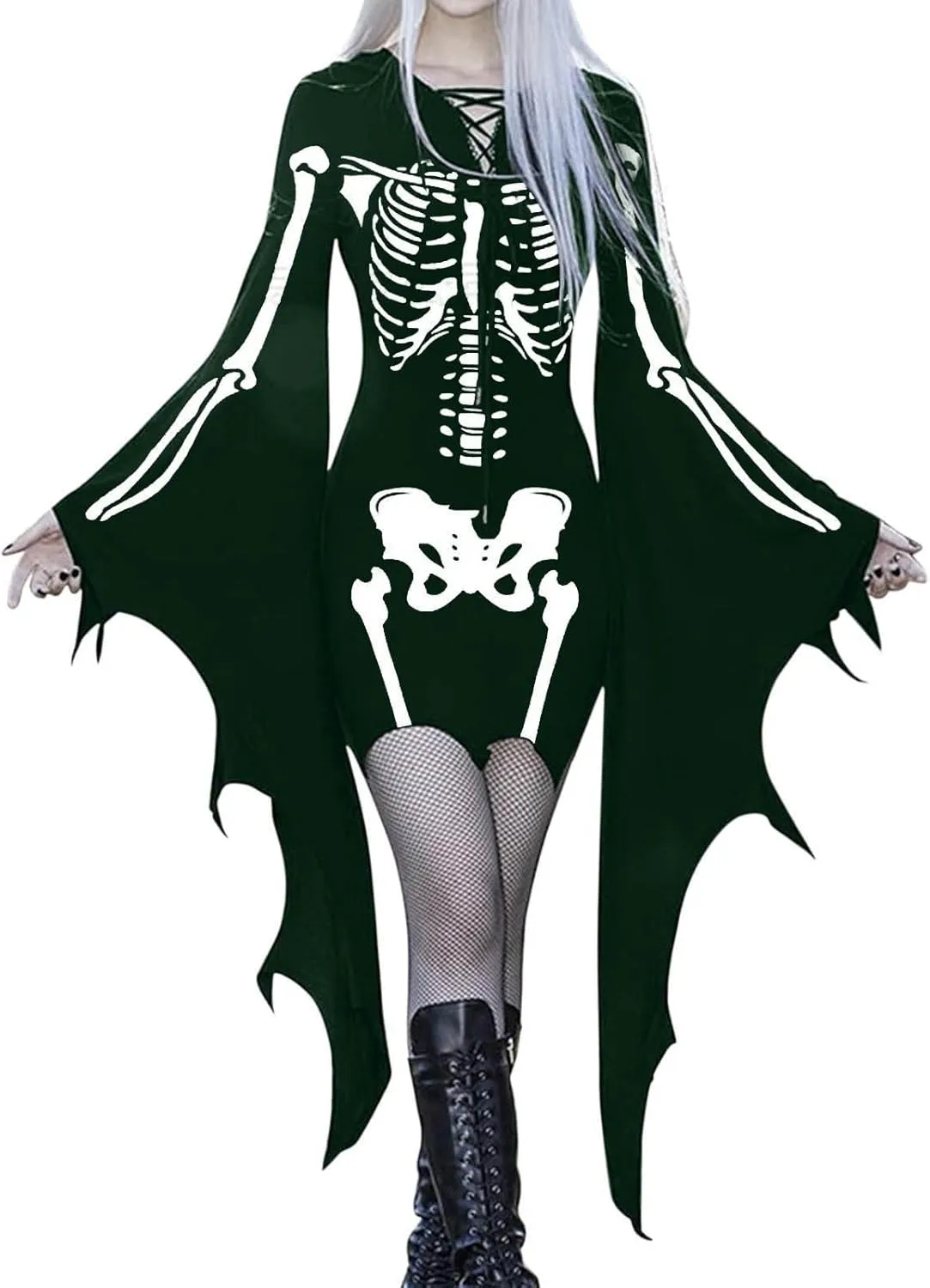 LCMTWX Halloween Costumes for Women Cold Shoulder Butterfly Sleeve Costumes Mesh Lace Light Long Sleeve Dresses for