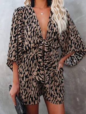 Leopard Print V-neck Loose Jumpsuit for Women