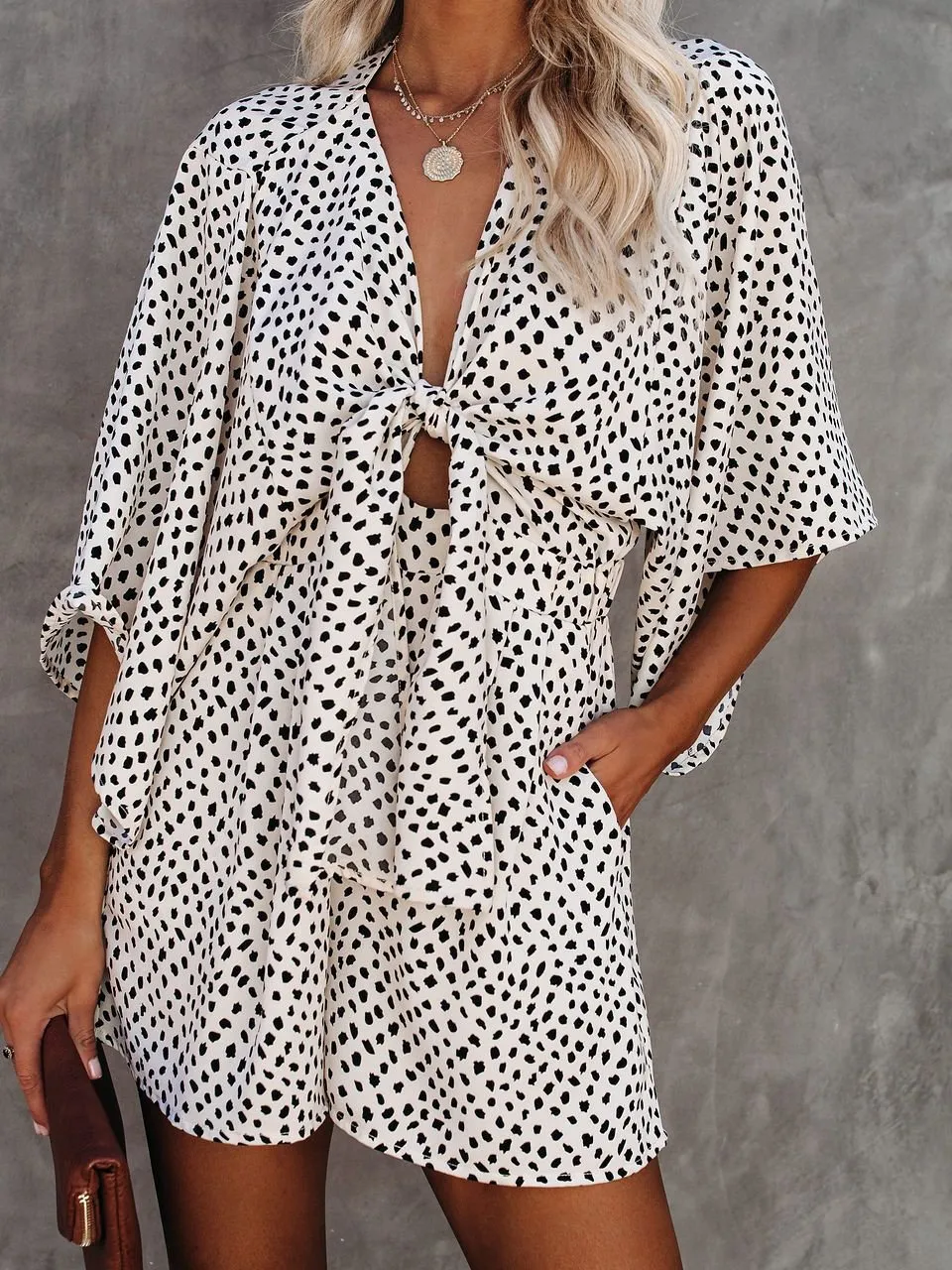 Leopard Print V-neck Loose Jumpsuit for Women
