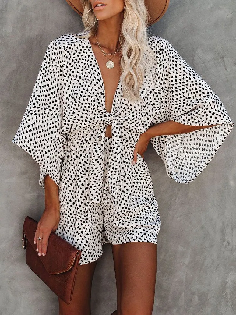 Leopard Print V-neck Loose Jumpsuit for Women