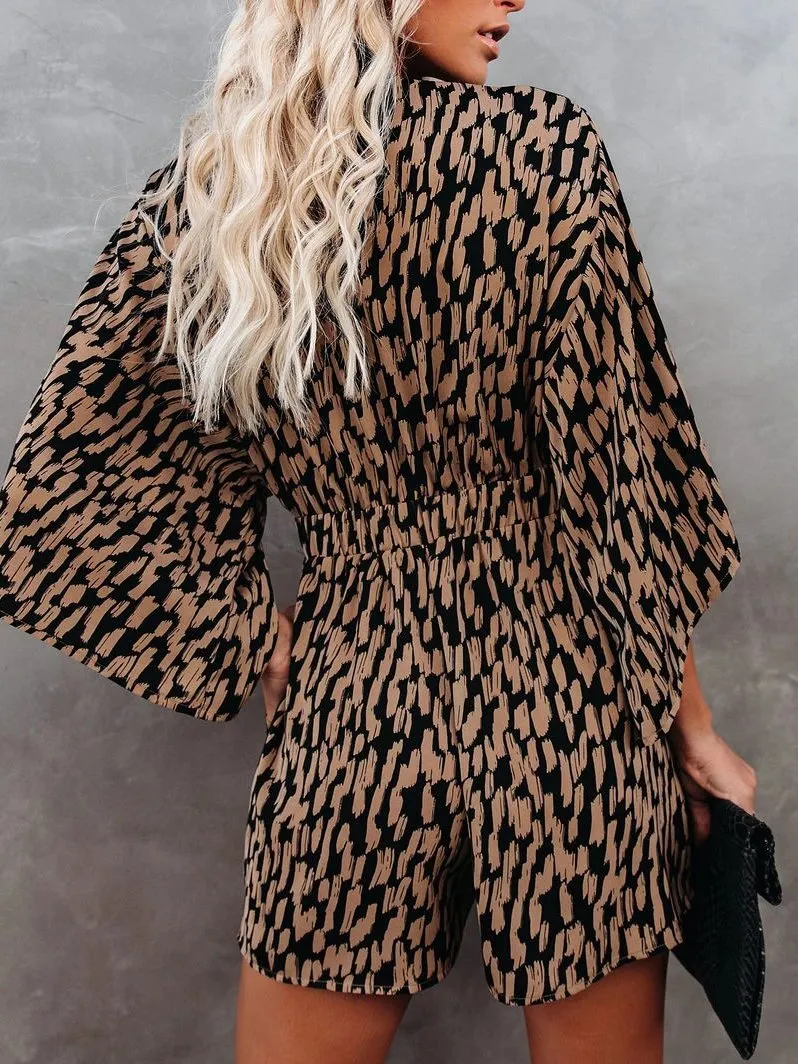 Leopard Print V-neck Loose Jumpsuit for Women