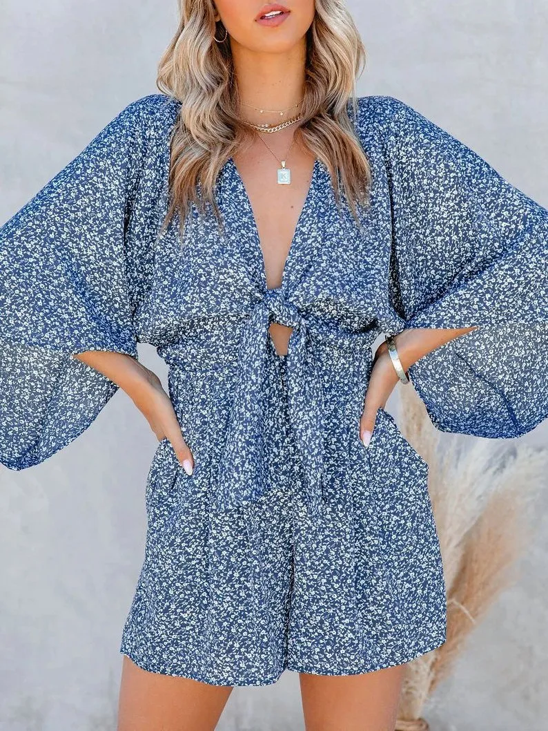 Leopard Print V-neck Loose Jumpsuit for Women