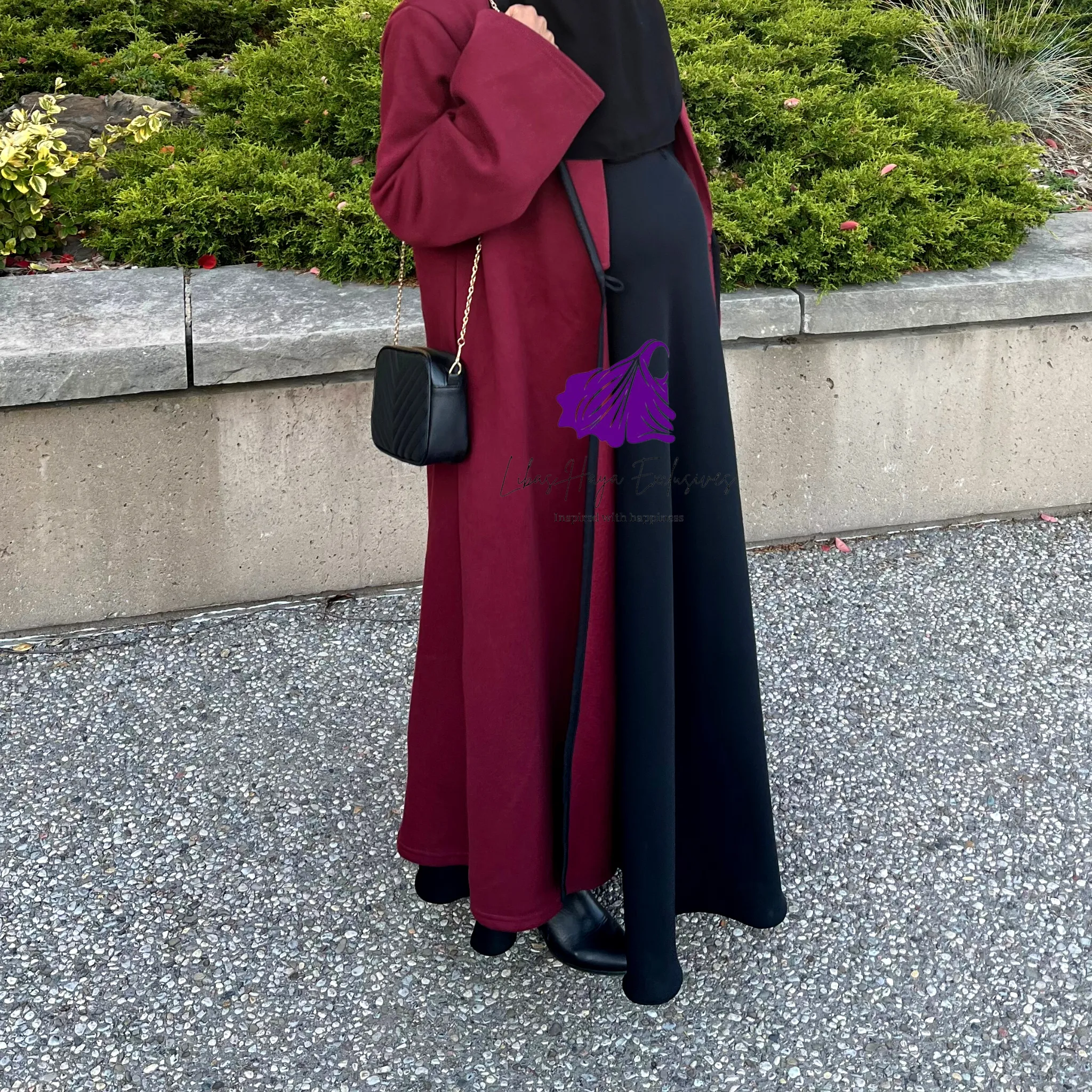 LH Fleece Cardigan, Abaya Coat-Burgundy.
