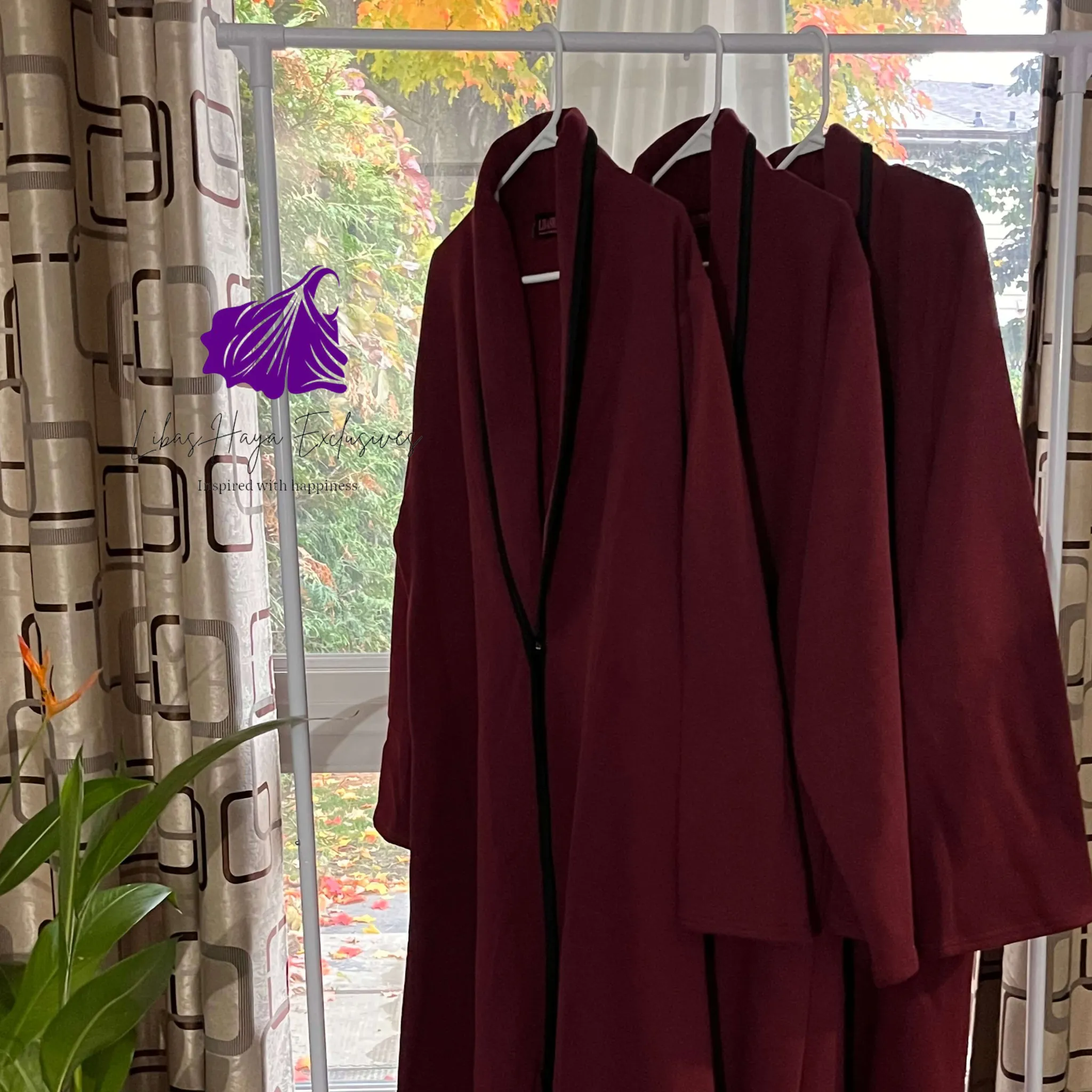 LH Fleece Cardigan, Abaya Coat-Burgundy.