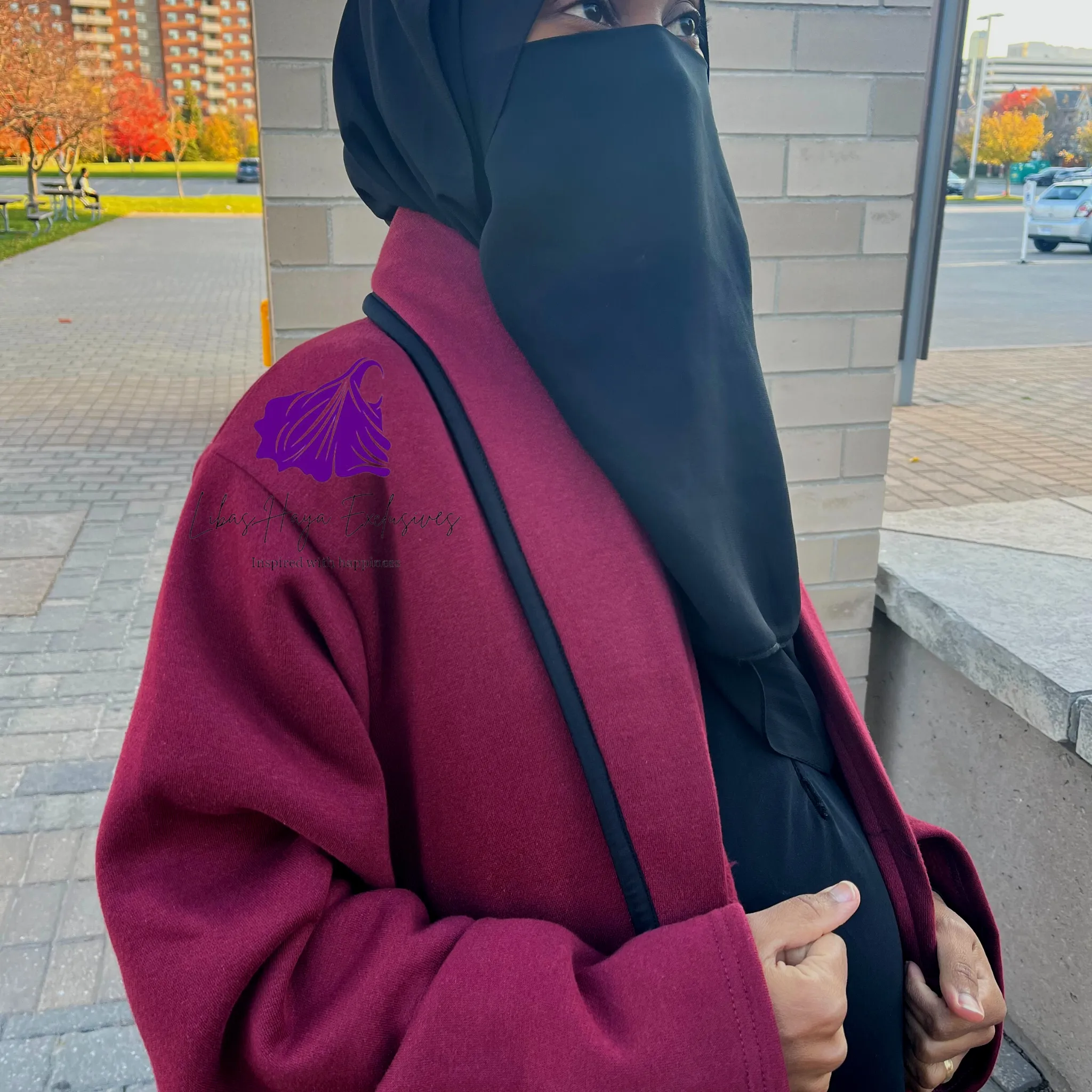 LH Fleece Cardigan, Abaya Coat-Burgundy.
