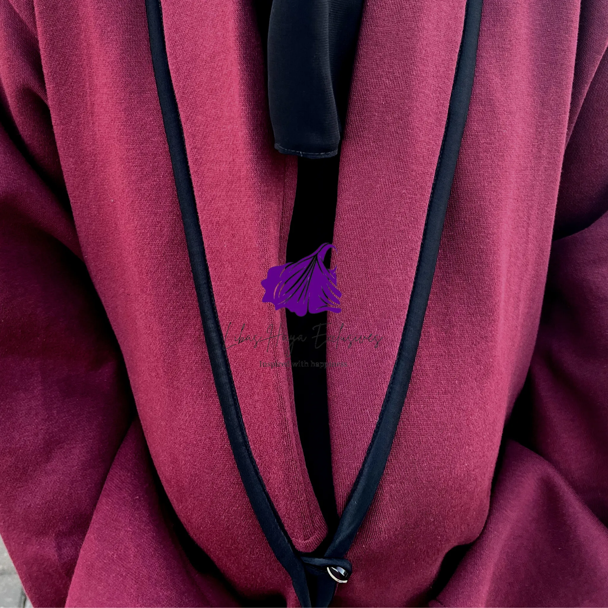 LH Fleece Cardigan, Abaya Coat-Burgundy.
