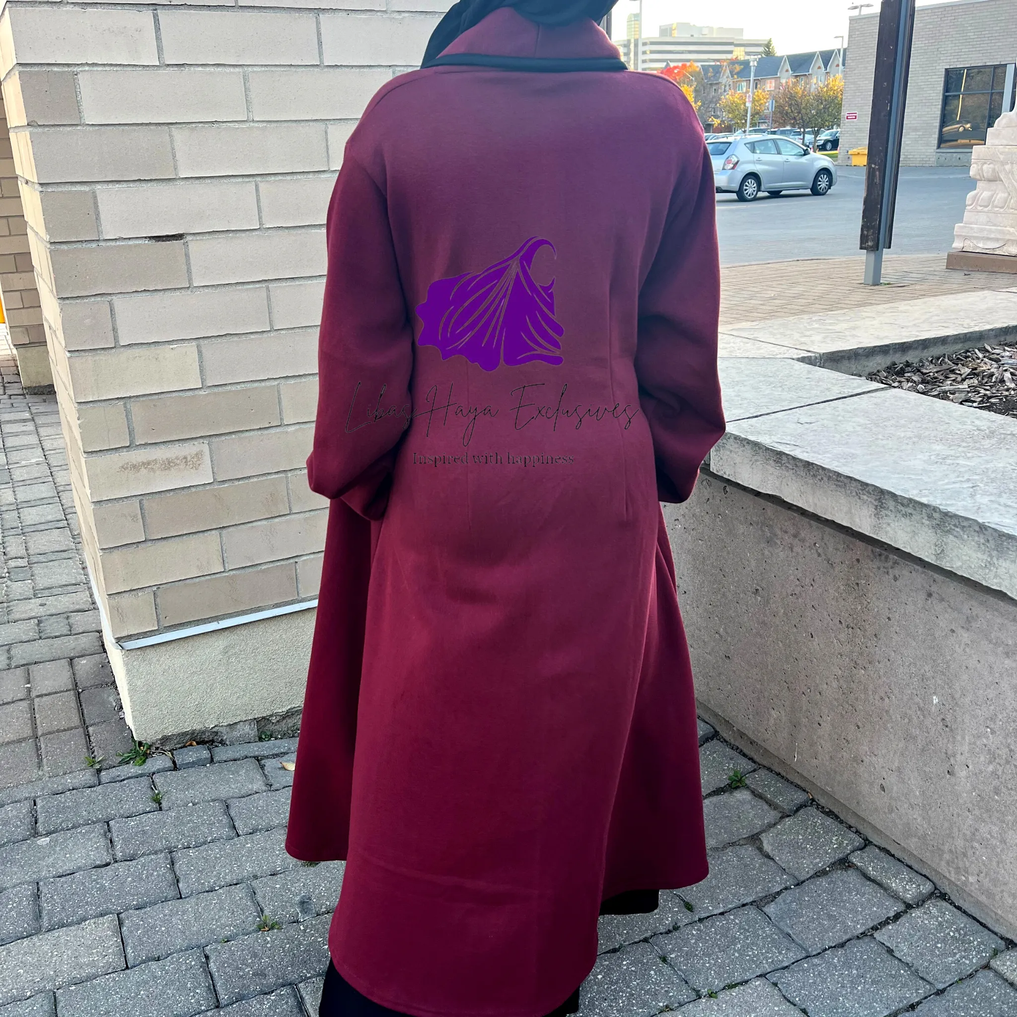 LH Fleece Cardigan, Abaya Coat-Burgundy.