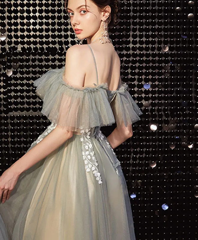 Light Green Tulle Lace Long Prom Dress Green Evening Dress