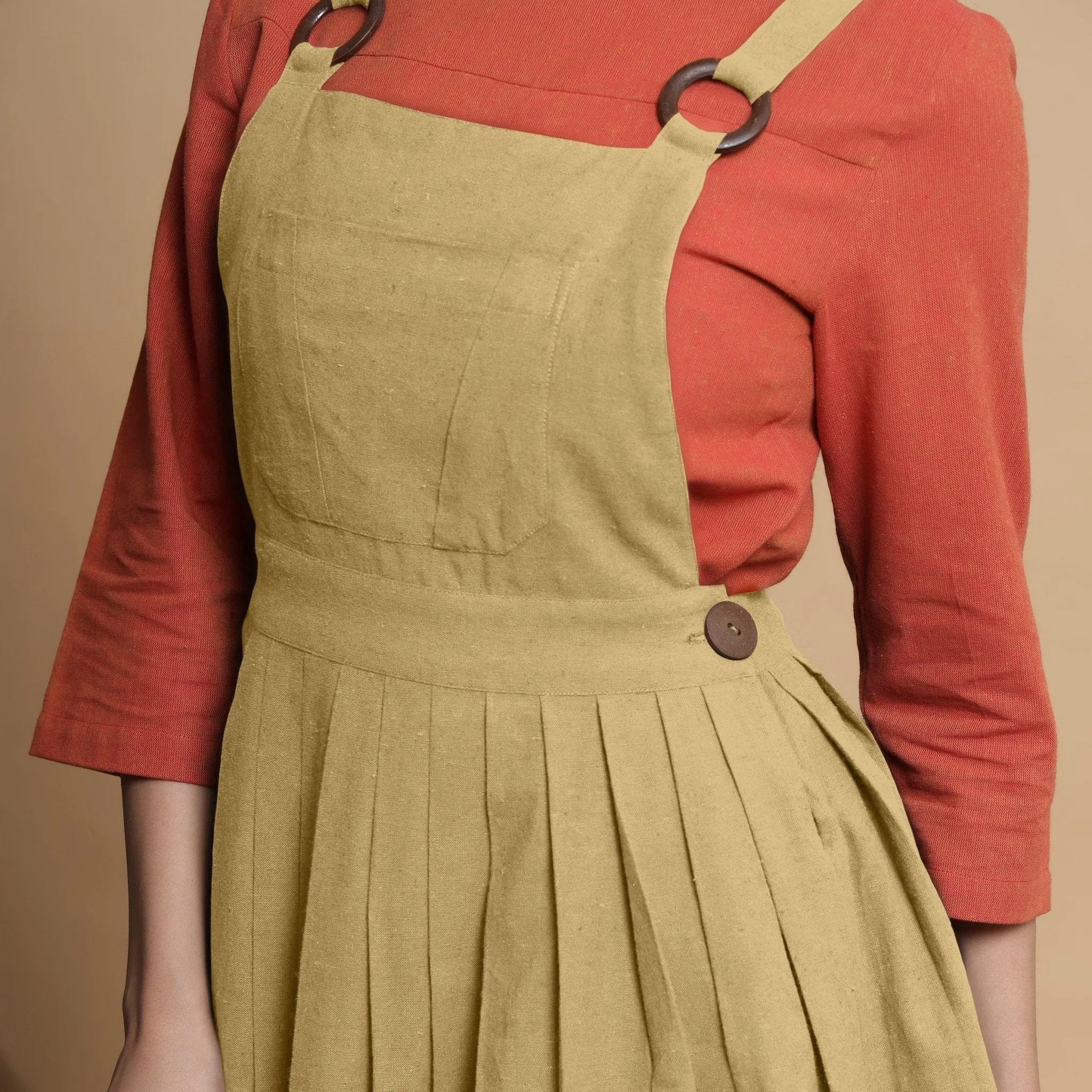 Light Khakhi Cotton Flax Criss-Cross Back Short Dress