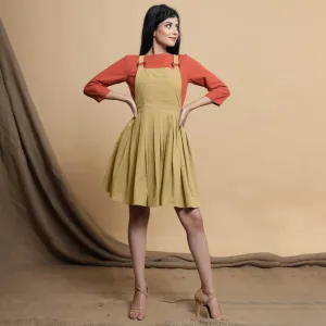 Light Khakhi Cotton Flax Criss-Cross Back Short Dress