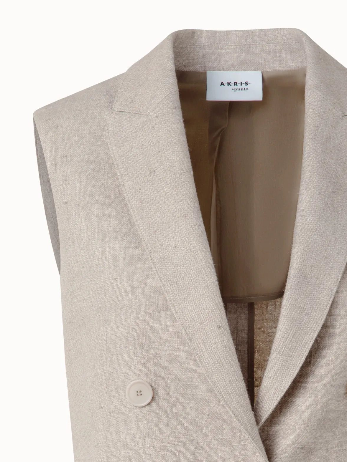 Linen Vest with Double-Breast Illusion