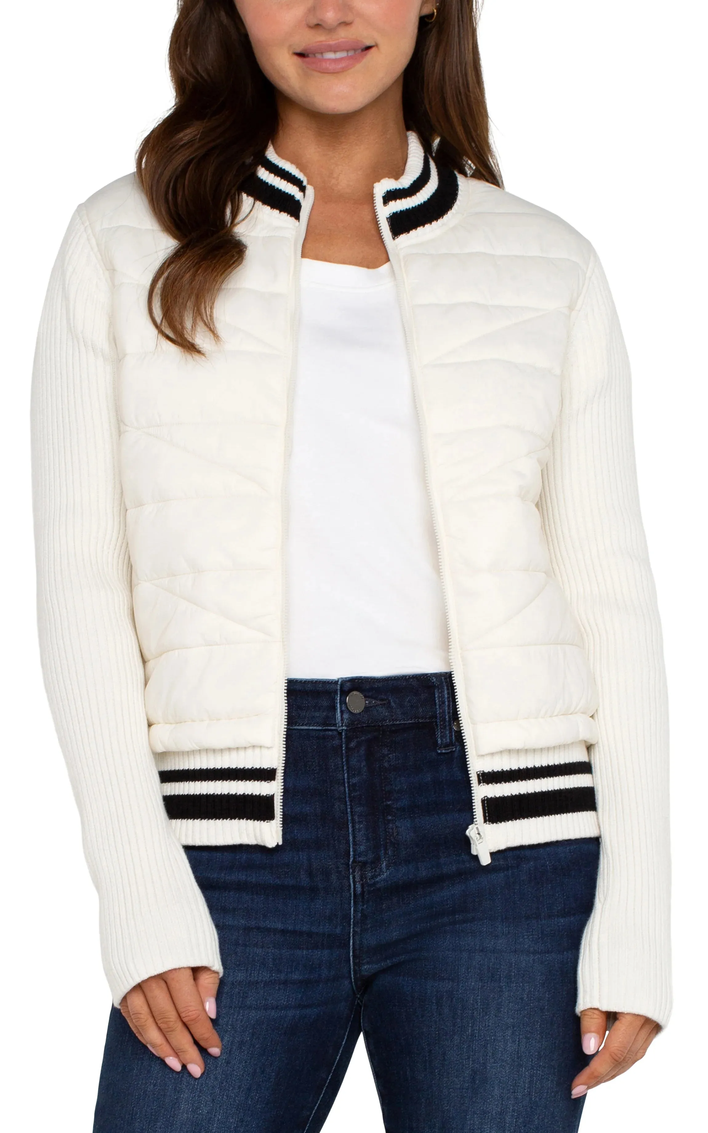 Liverpool: Long Sleeve Quilted Full Zip Jacket in Porcelain LM8D67SW53-S