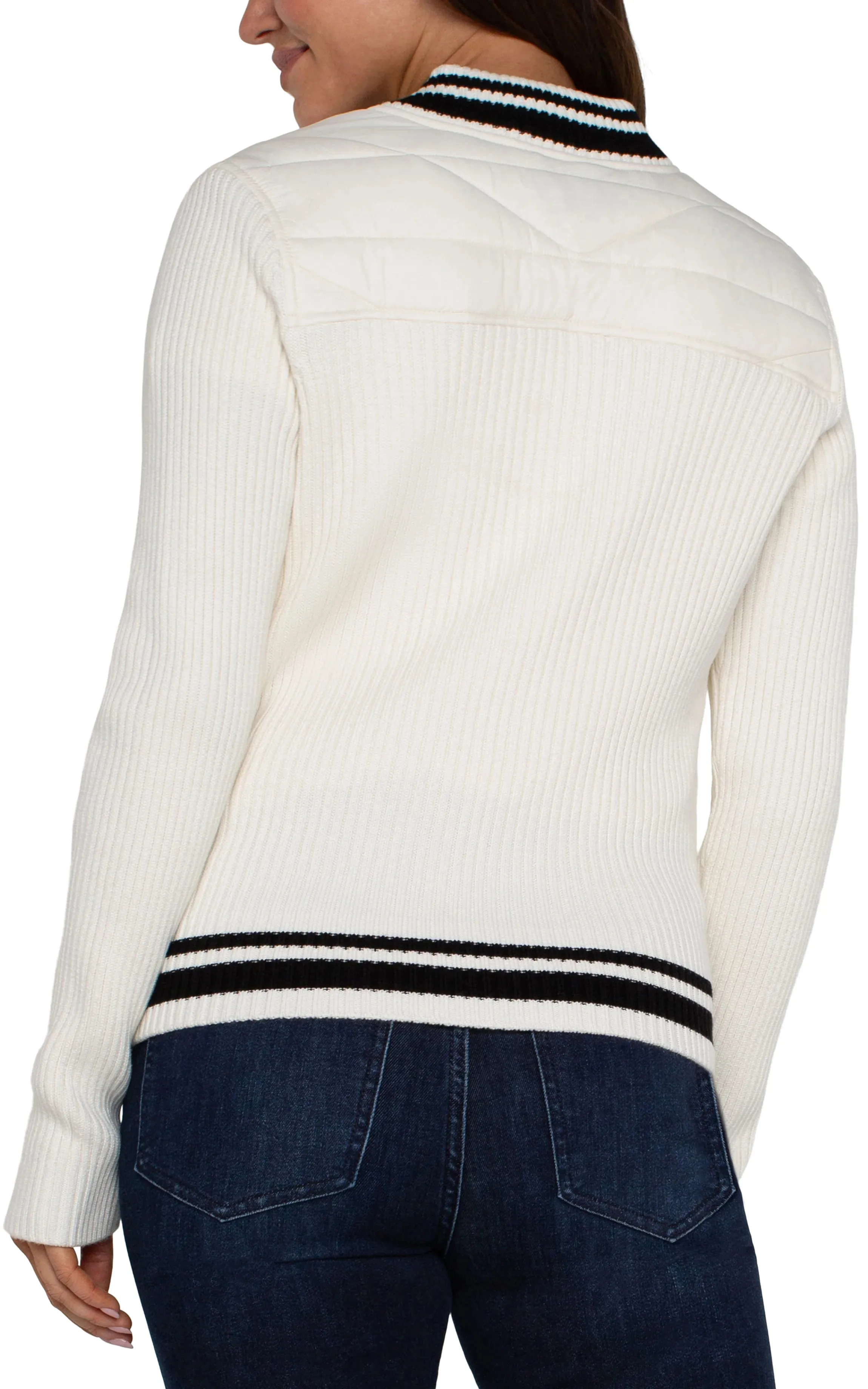 Liverpool: Long Sleeve Quilted Full Zip Jacket in Porcelain LM8D67SW53-S