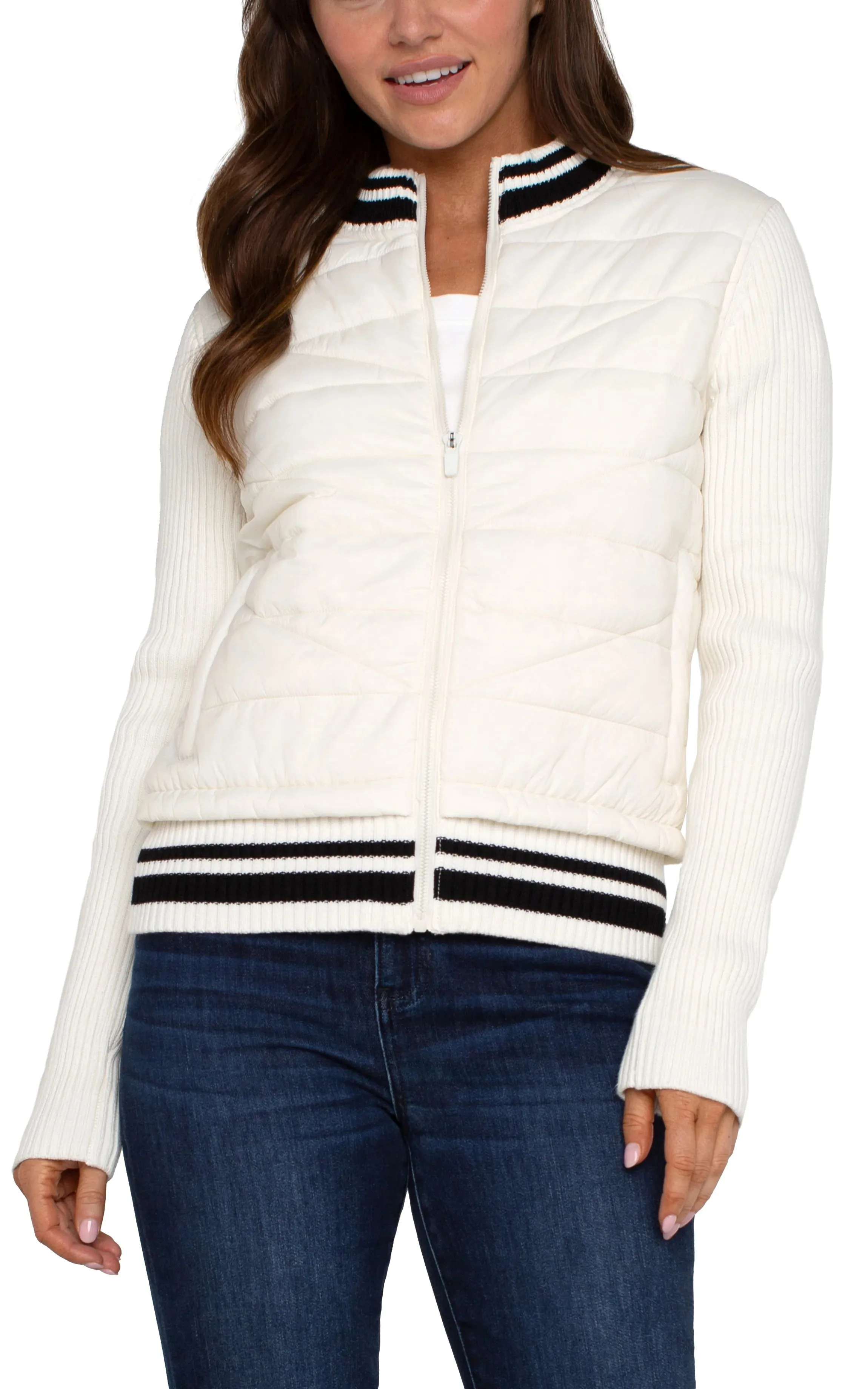 Liverpool: Long Sleeve Quilted Full Zip Jacket in Porcelain LM8D67SW53-S
