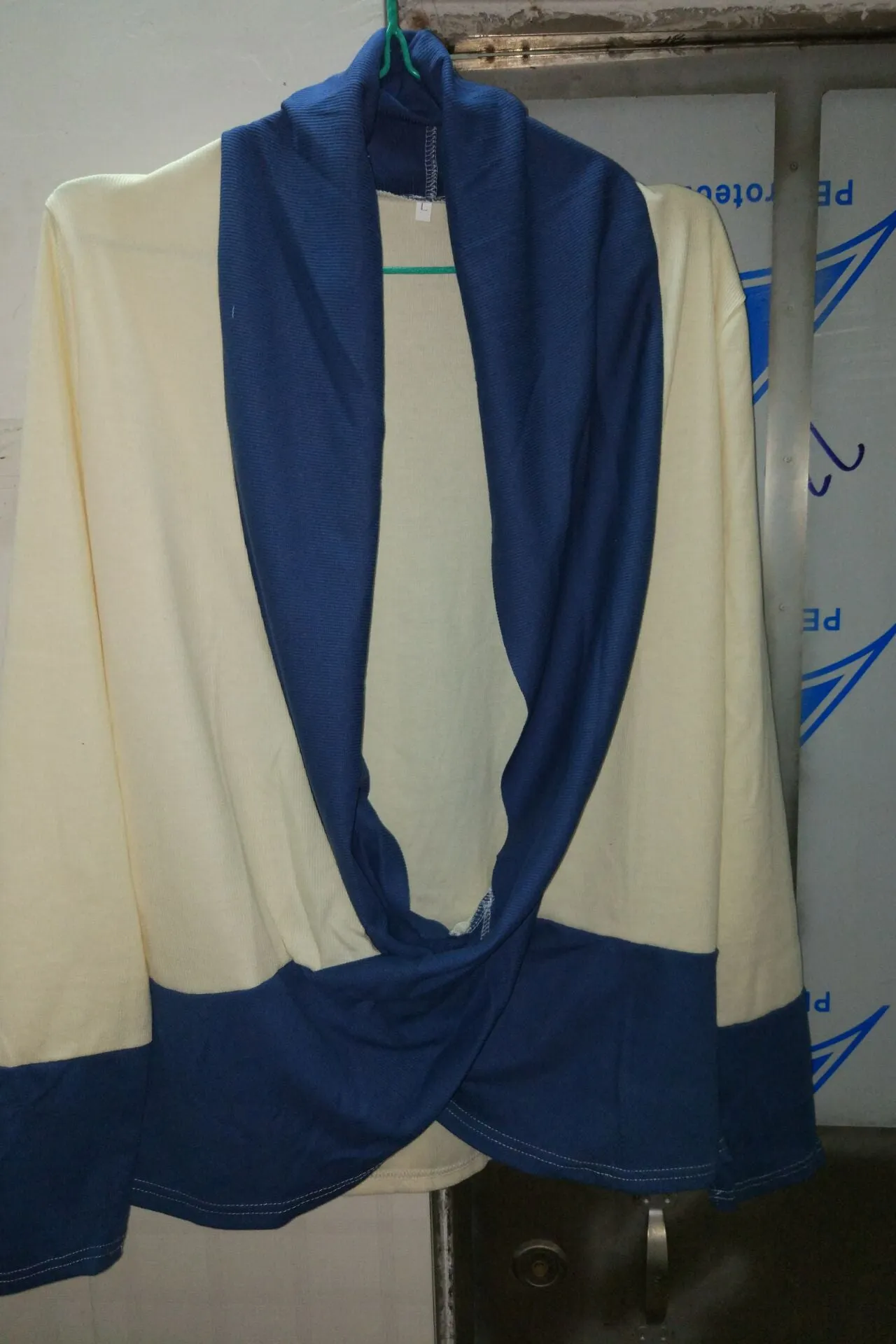 Long Sleeves Patchwork Draped V-neck Regular Sweater