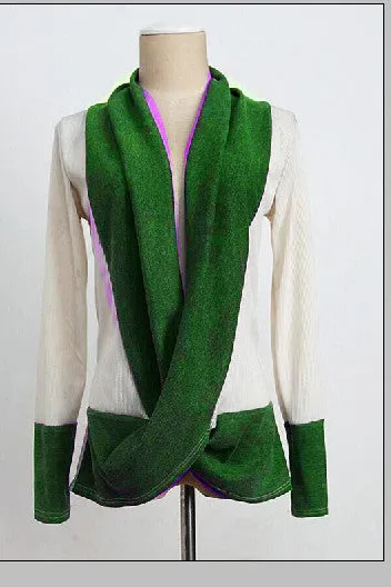 Long Sleeves Patchwork Draped V-neck Regular Sweater