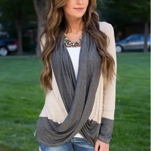 Long Sleeves Patchwork Draped V-neck Regular Sweater