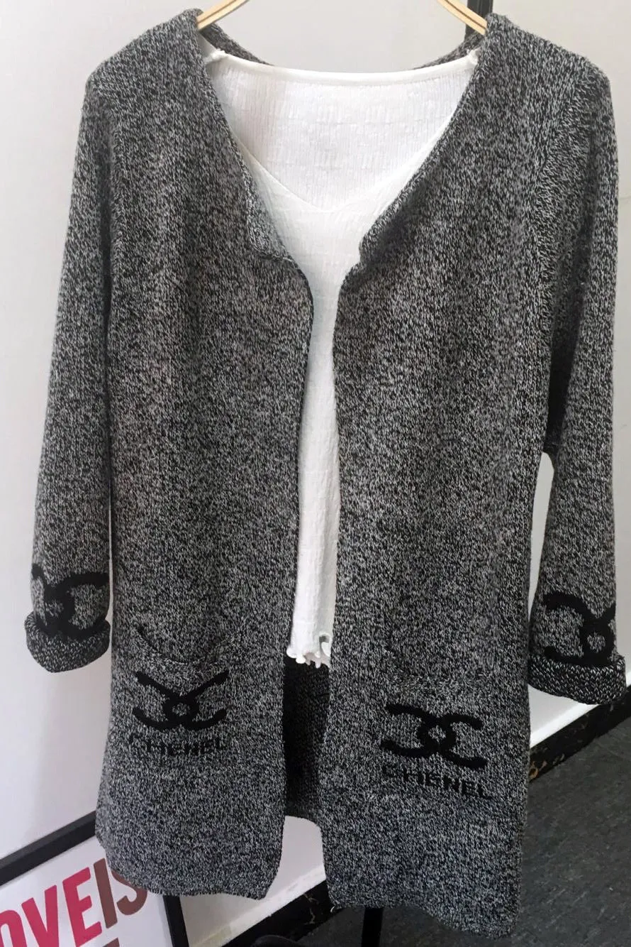 Long Sleeves Print Scoop Regular Cardigan