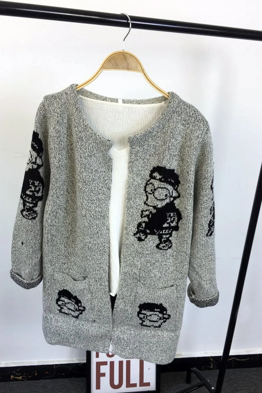 Long Sleeves Print Scoop Regular Cardigan