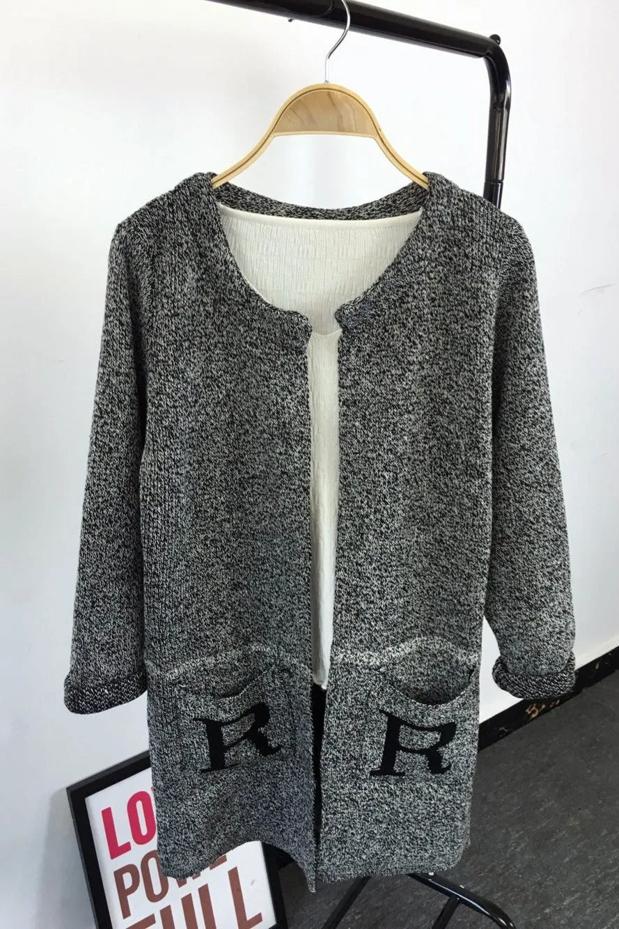 Long Sleeves Print Scoop Regular Cardigan