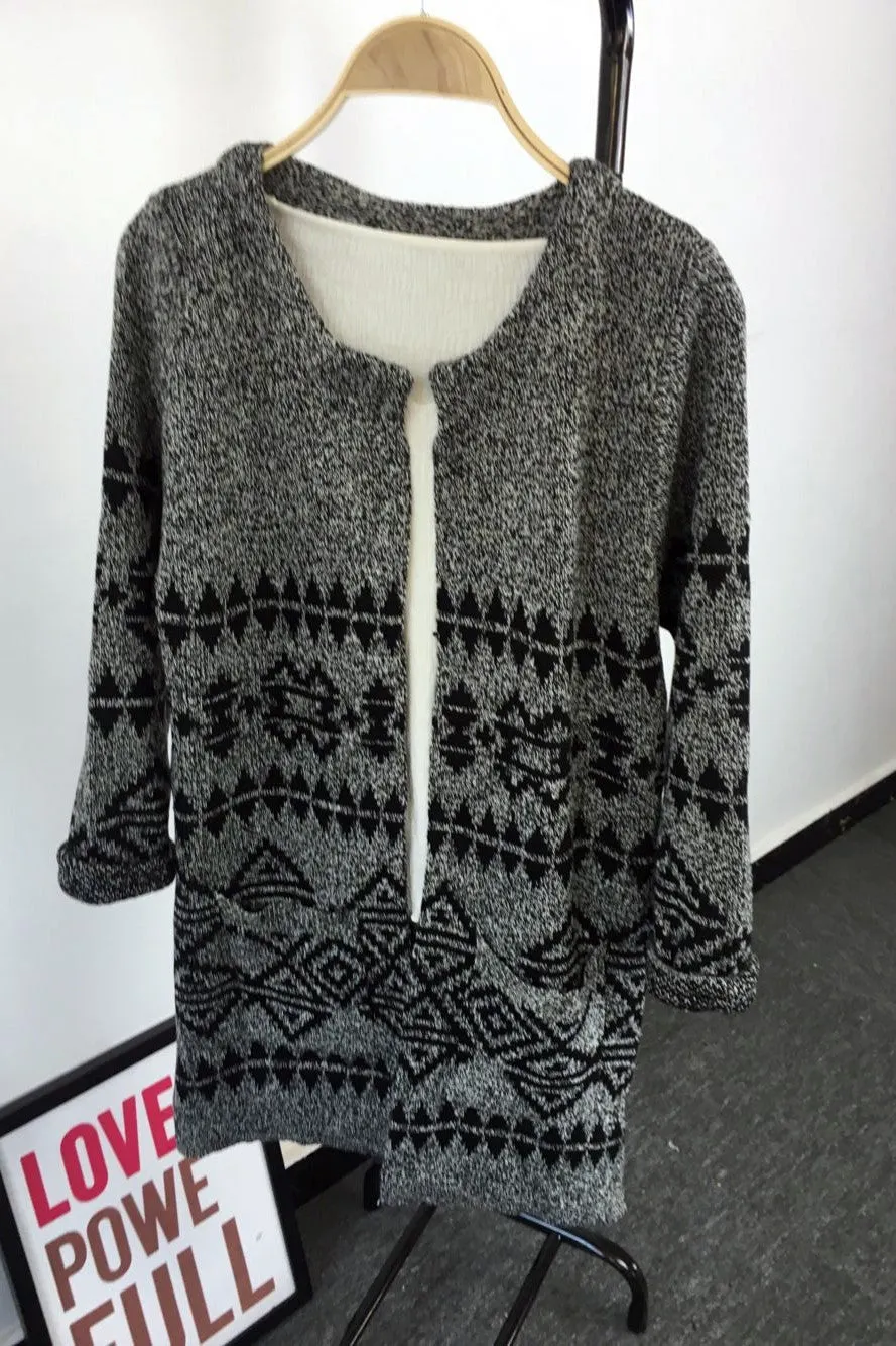 Long Sleeves Print Scoop Regular Cardigan