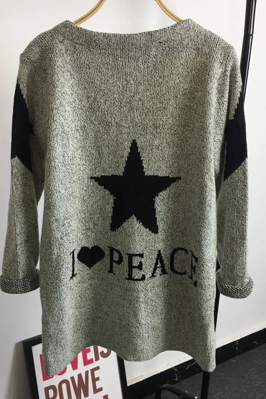 Long Sleeves Print Scoop Regular Cardigan