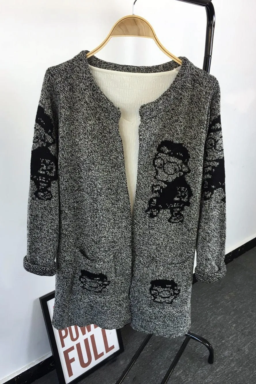 Long Sleeves Print Scoop Regular Cardigan