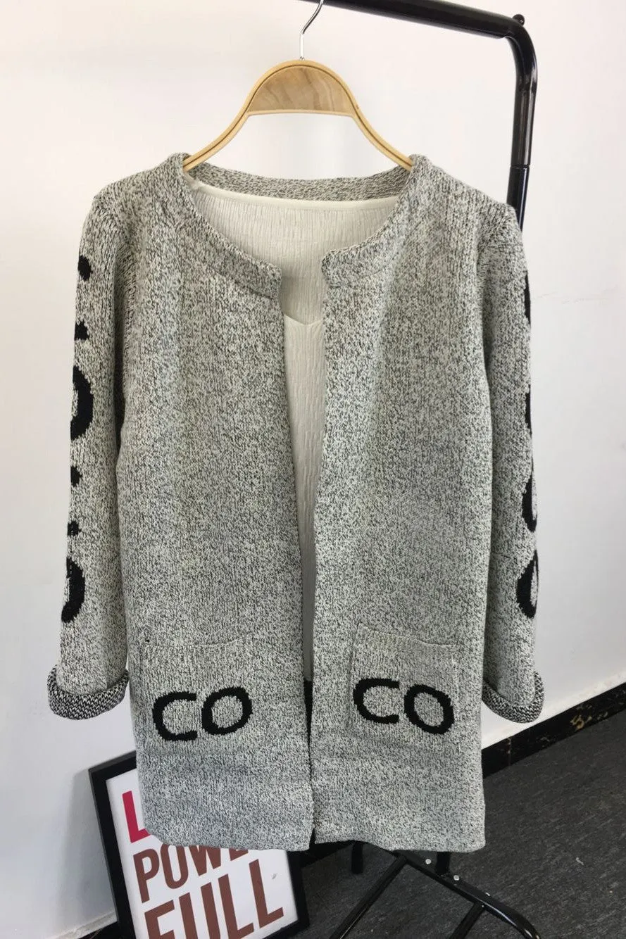 Long Sleeves Print Scoop Regular Cardigan