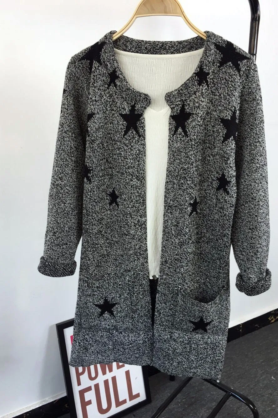 Long Sleeves Print Scoop Regular Cardigan