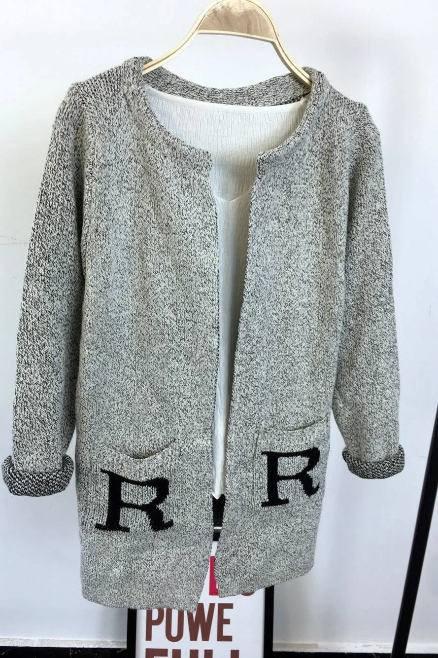 Long Sleeves Print Scoop Regular Cardigan