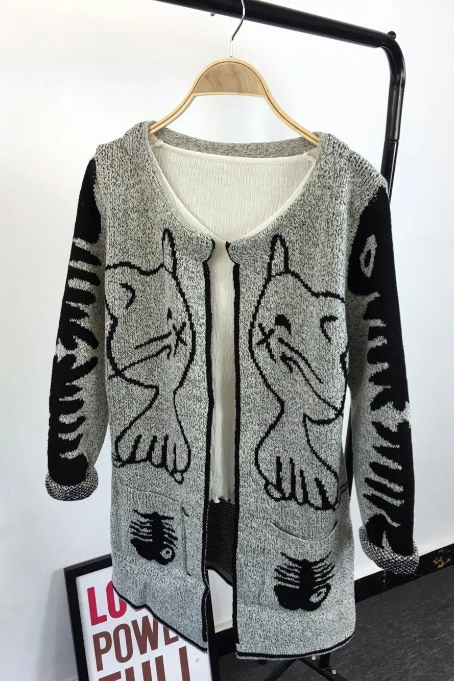 Long Sleeves Print Scoop Regular Cardigan