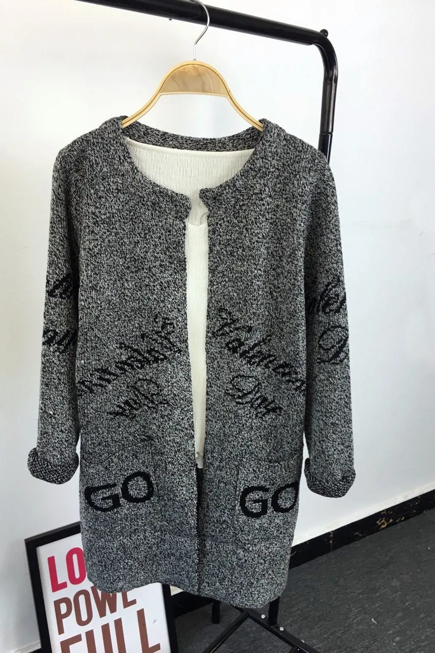 Long Sleeves Print Scoop Regular Cardigan