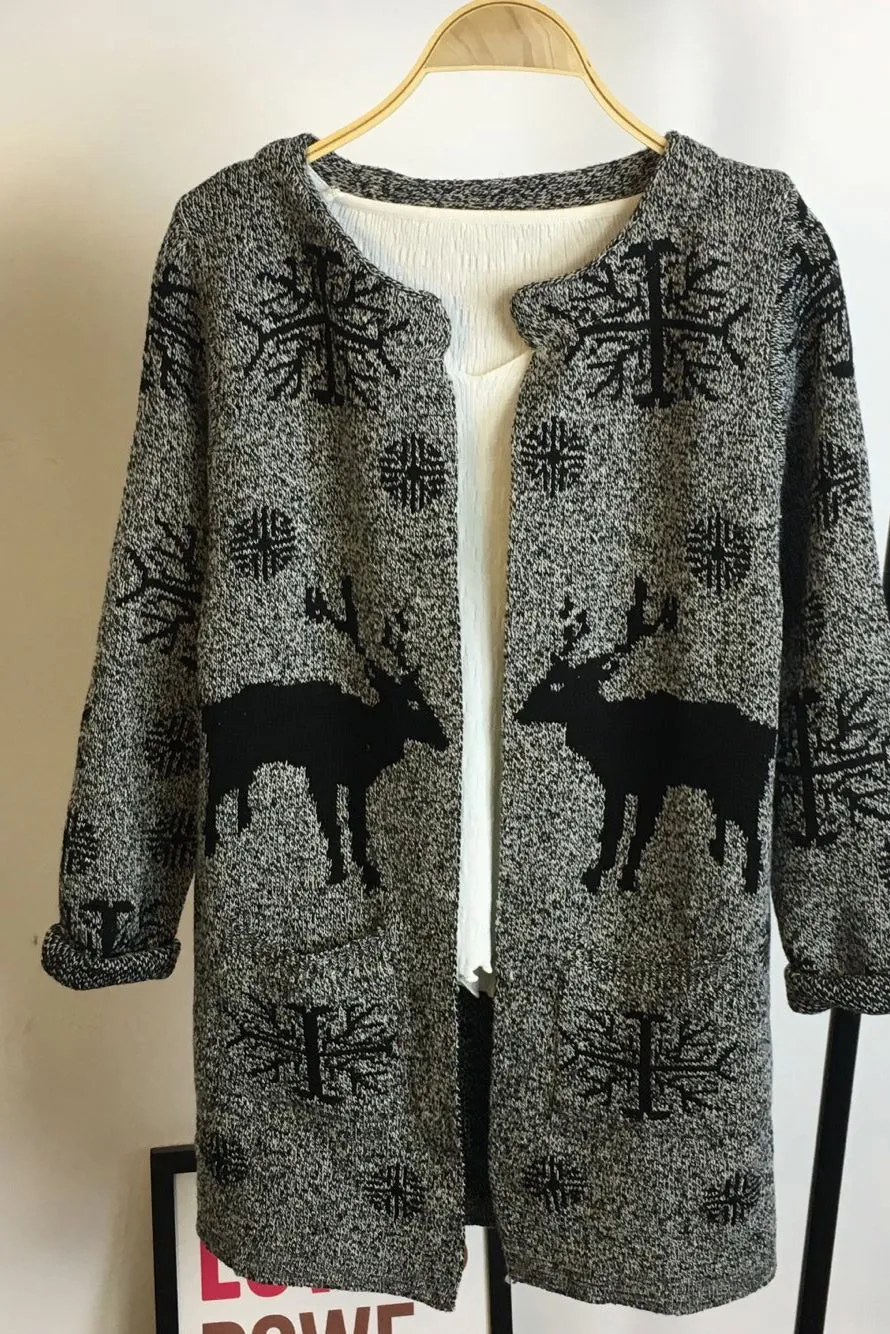 Long Sleeves Print Scoop Regular Cardigan