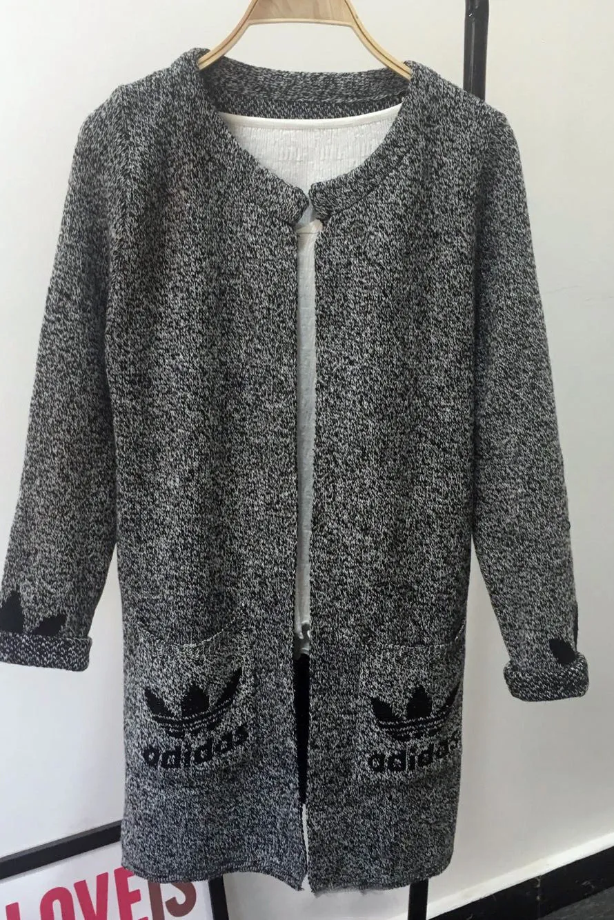 Long Sleeves Print Scoop Regular Cardigan