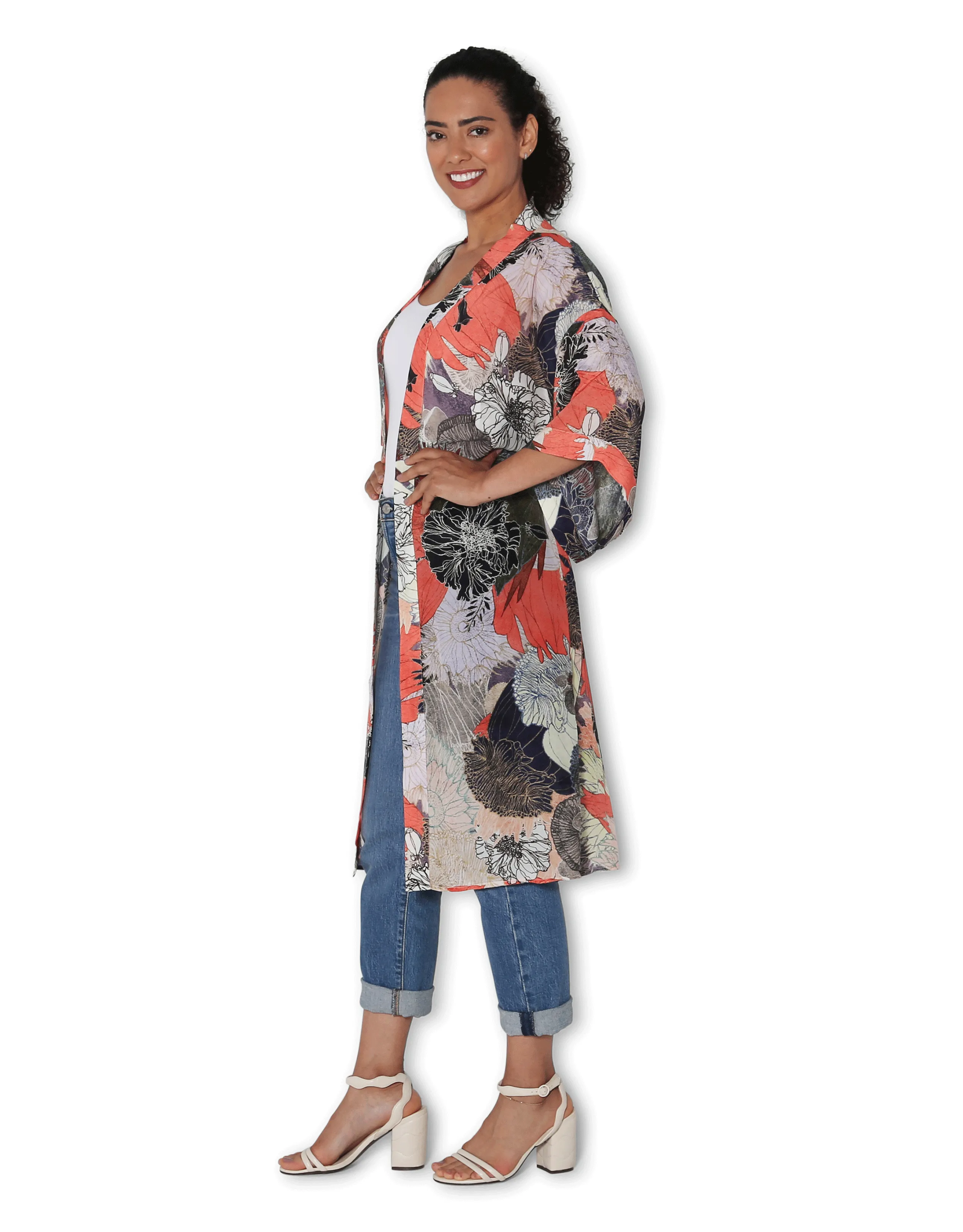 Longline Silk Kimono - Chine Bloom