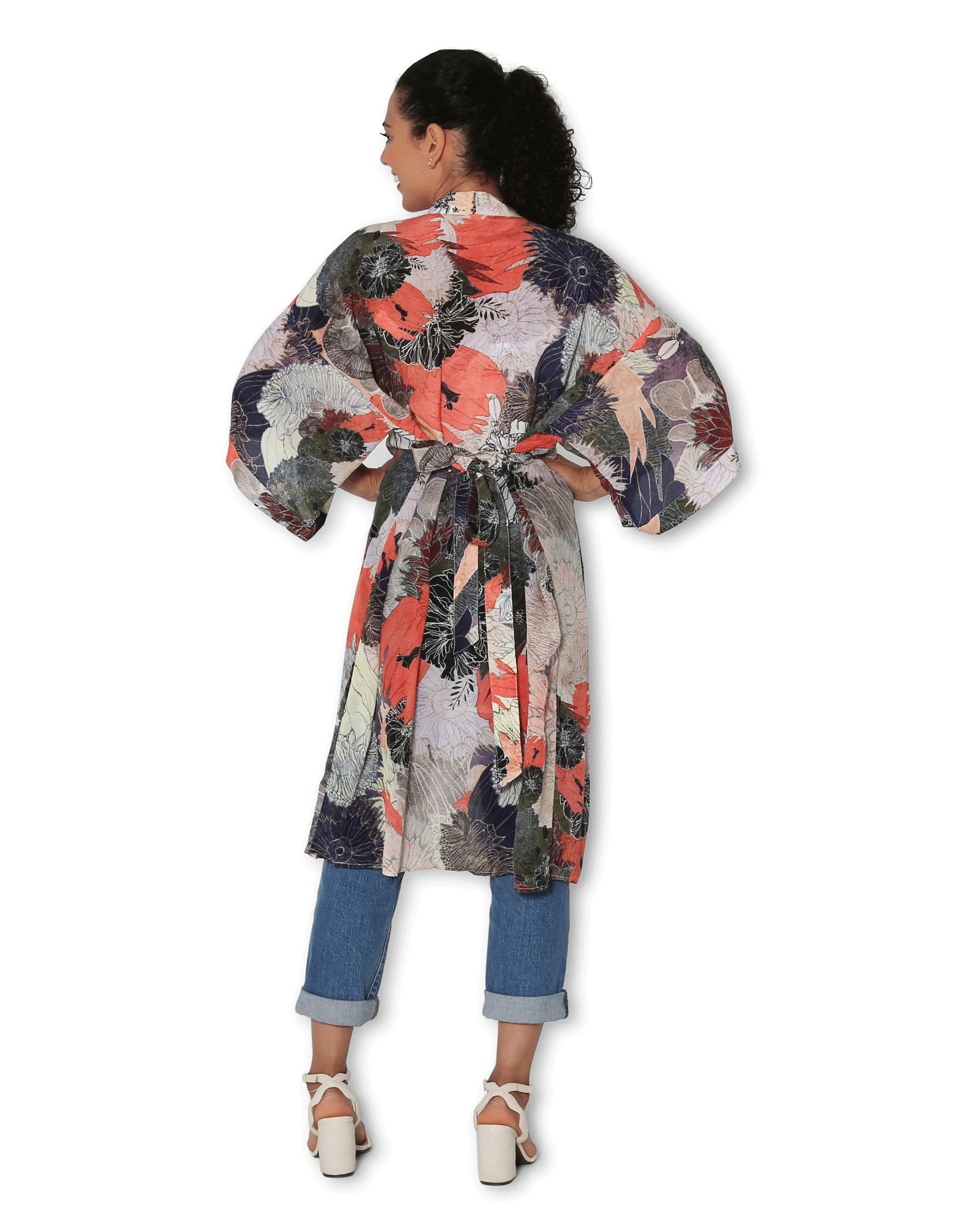 Longline Silk Kimono - Chine Bloom