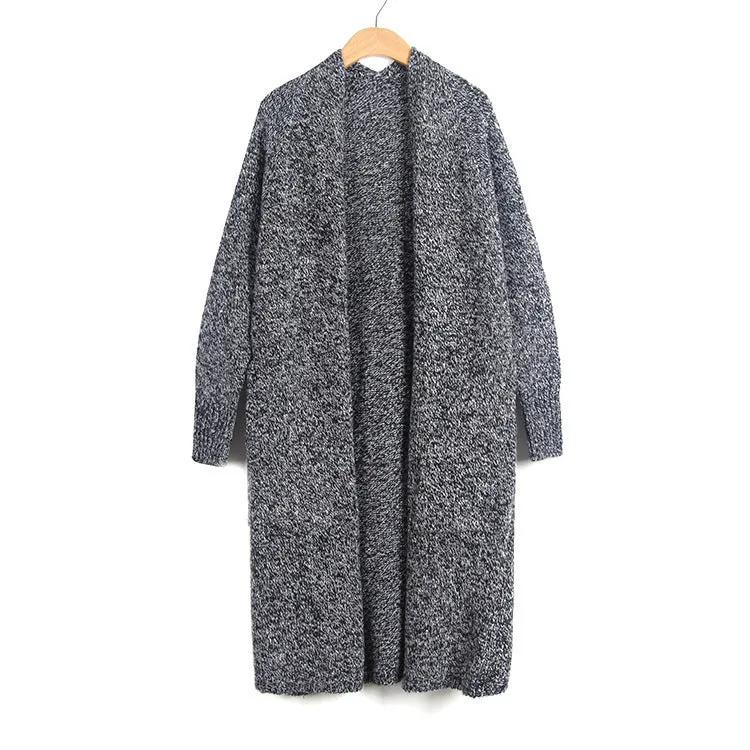 Loose Solid Color Pockets Open Long Cardigan