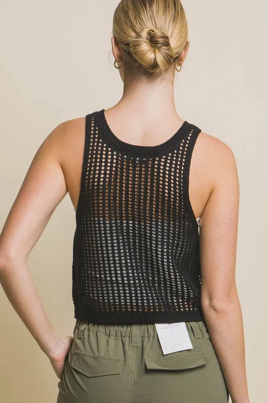 Love Tree Sleeveless Open Knit Crop Top