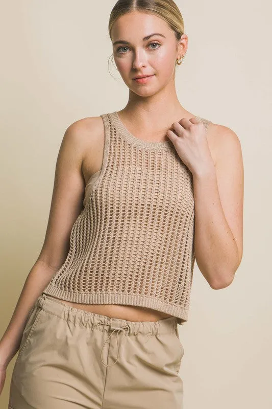 Love Tree Sleeveless Open Knit Crop Top