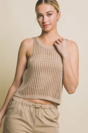 Love Tree Sleeveless Open Knit Crop Top