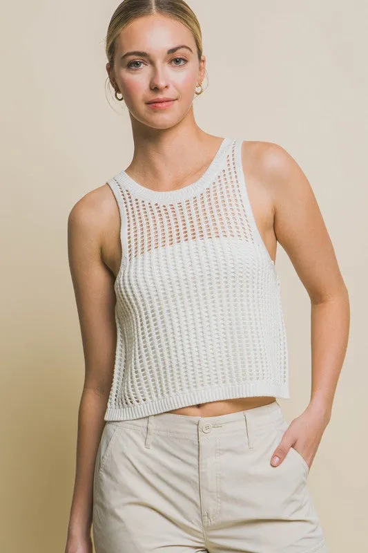 Love Tree Sleeveless Open Knit Crop Top