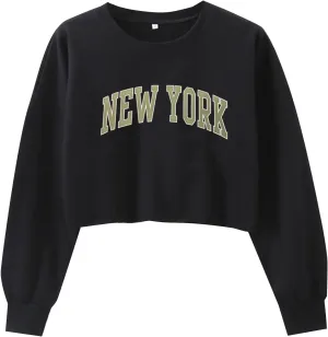 LovelyWholesale Women Graphic Crewneck Sweatshirts Casual Long Sleeve Cropped Tops