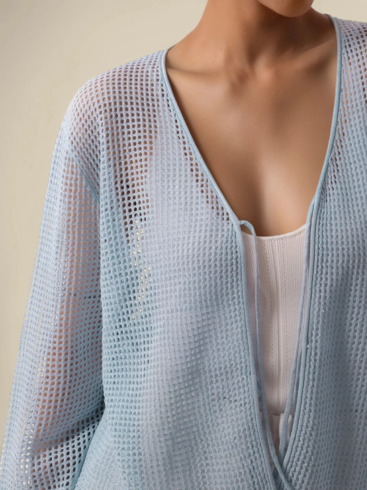 Lyocell & Linen V-Neck Long Sleeve Tie Cardigan
