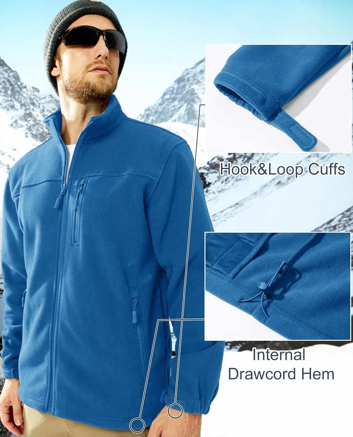 MAGCOMSEN Men's Winter Zip Up Polar Fleece Jacket Athletic Tactical Hiking Outdoor Jackets with 3 Pockets