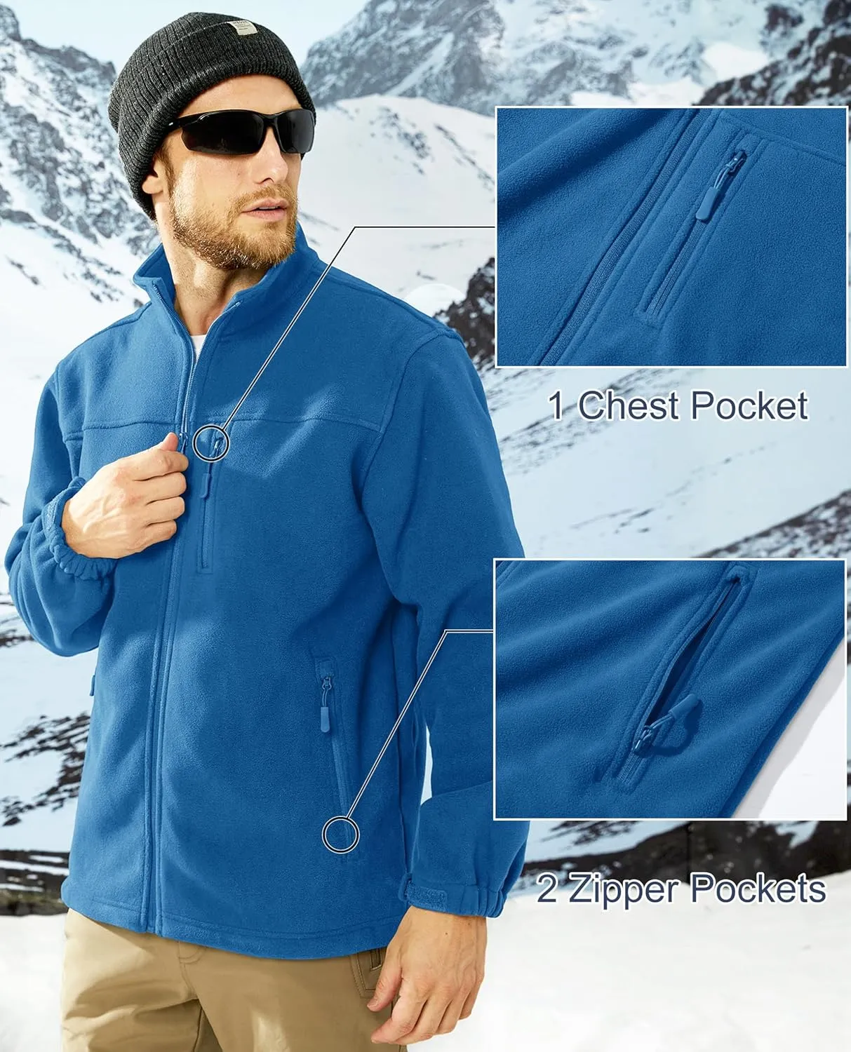 MAGCOMSEN Men's Winter Zip Up Polar Fleece Jacket Athletic Tactical Hiking Outdoor Jackets with 3 Pockets