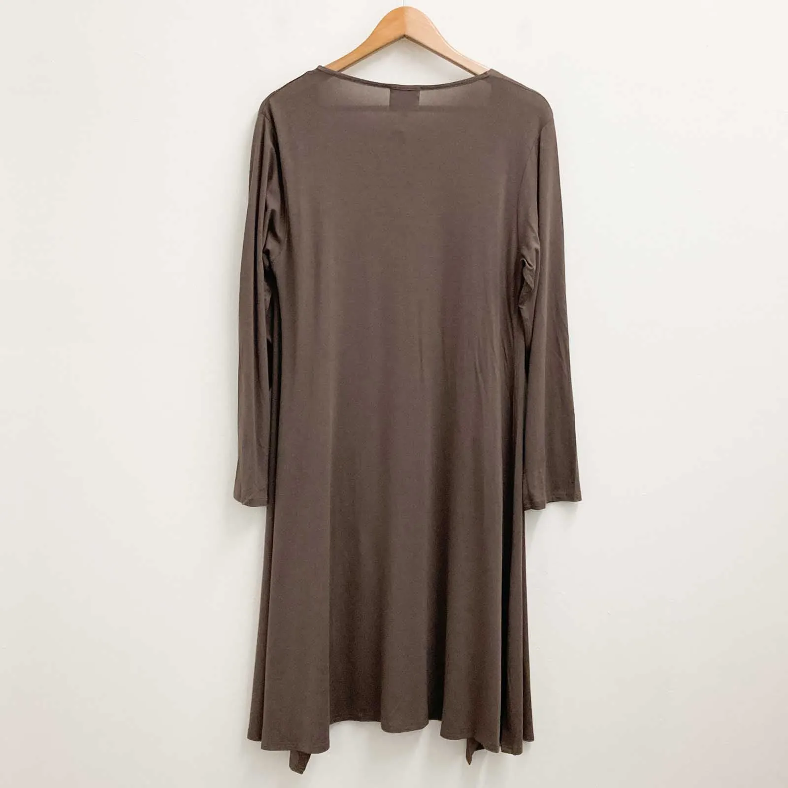 Masai Cardigan Size L Brown Jersey Open Waterfall Front Longline