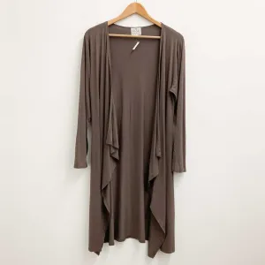 Masai Cardigan Size L Brown Jersey Open Waterfall Front Longline
