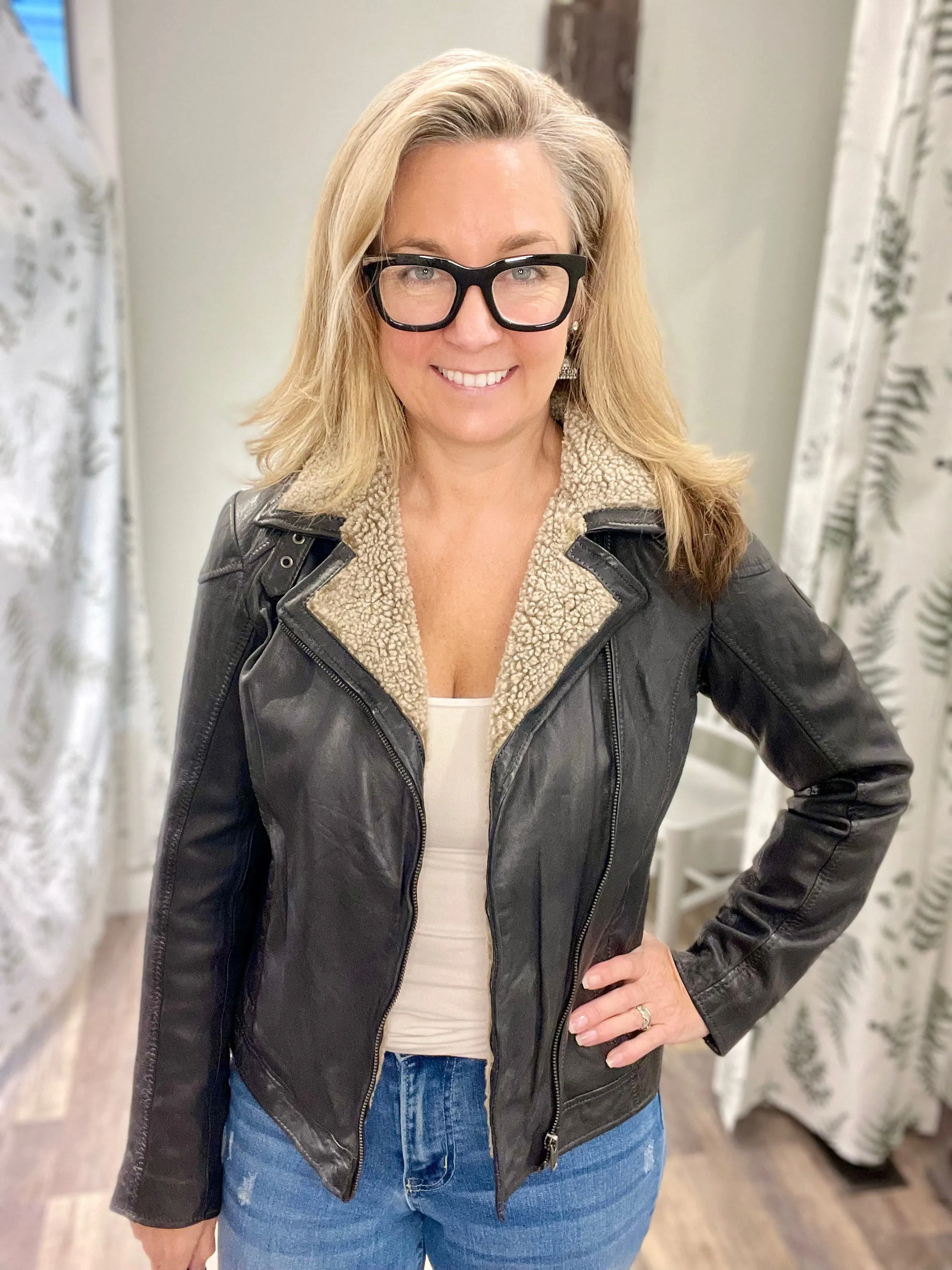 Mauritius Jenja CF Navy Leather Jacket - MEDIUM
