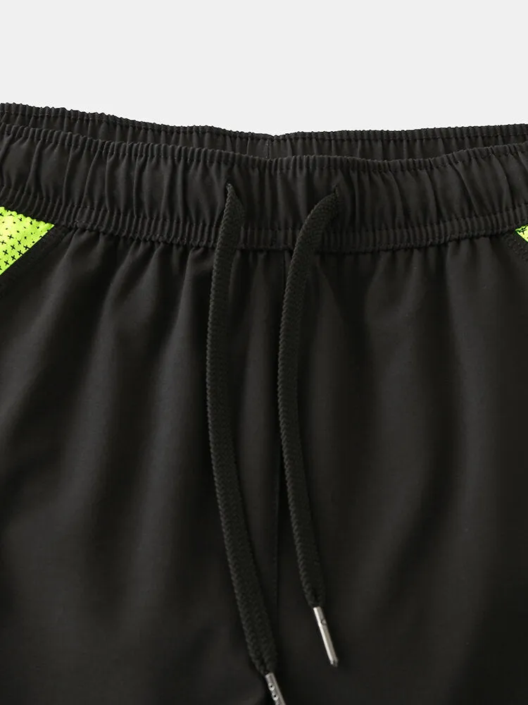 Men Mesh Patchwork Quickly Dry Drawstring Breathable Sports Board Shorts